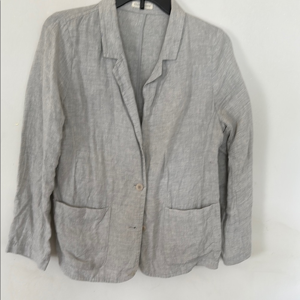 Eileen Fisherlinen silver glitter blazer. Vintage. Has some hair color stains